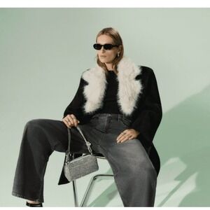 SCOOP Women's Black Faux Fur Collar Coat Medium M 8-10 Double Breasted